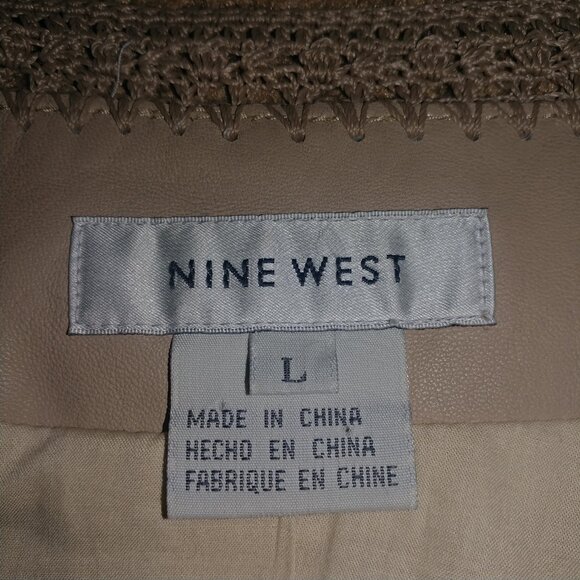 Nine West: Taupe/Nude Butter Soft Leather Blazer/Jacket W/Crochet Trim - Size L - Picture 9 of 10